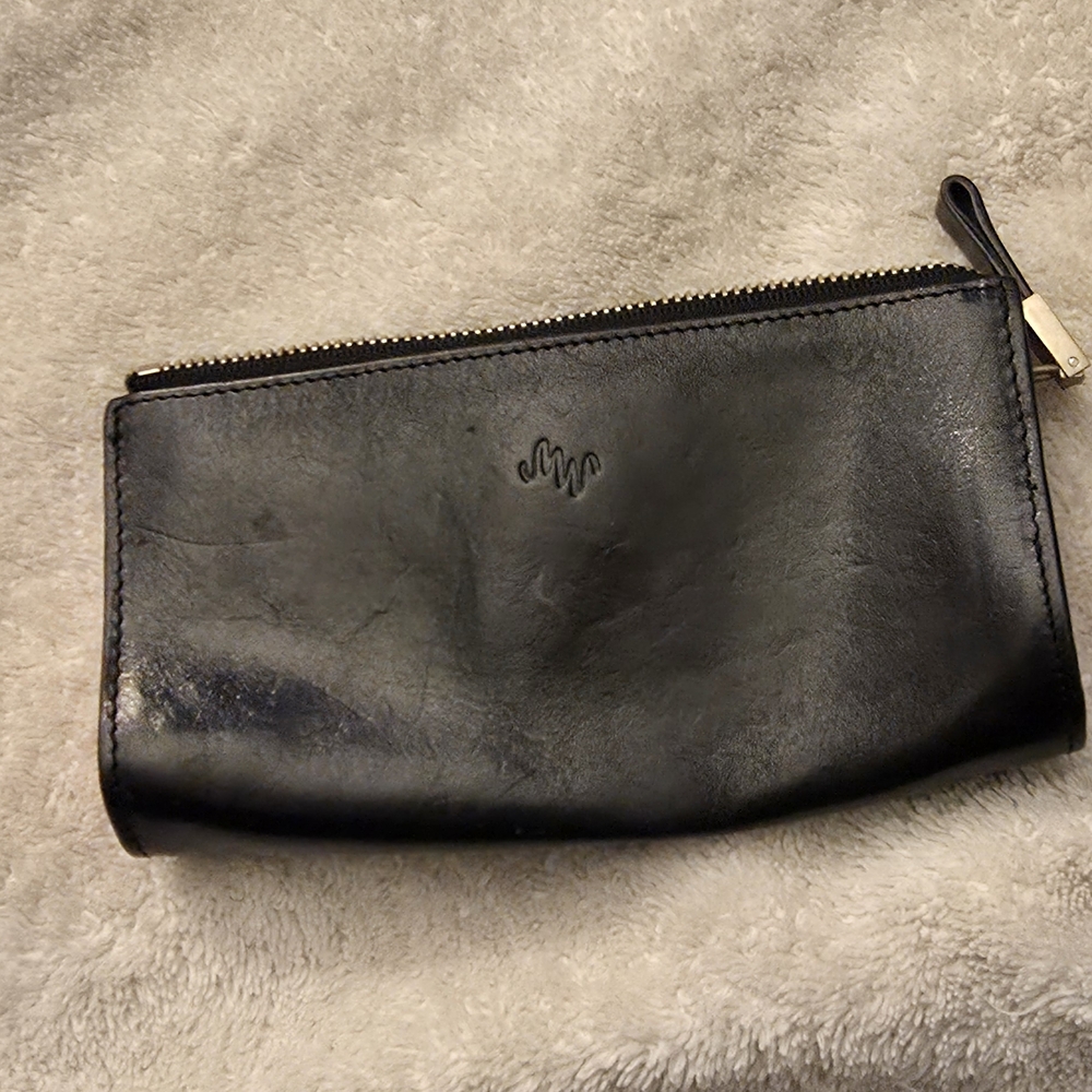 Monsac Black Leather Cosmetic Bag